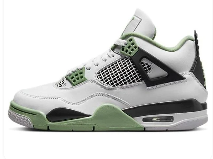 Air Jordan 4 White, Green & Black Leather Sneakers