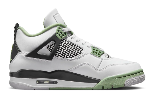 Air Jordan 4 White, Green & Black Leather Sneakers