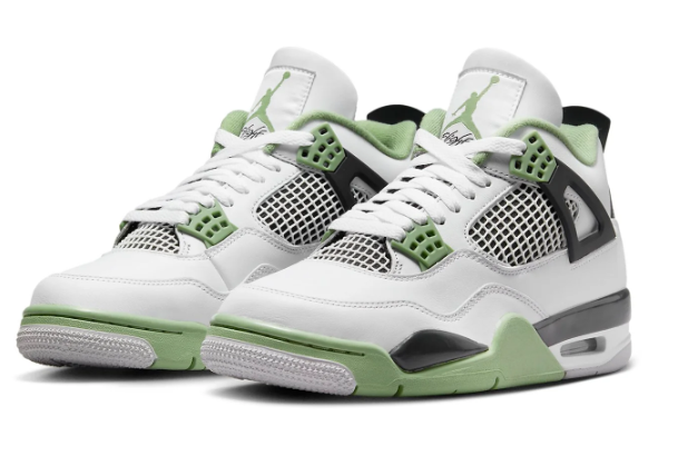 Air Jordan 4 White, Green & Black Leather Sneakers